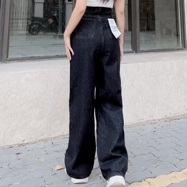 Quần jean nữ ống rộng túi đắp phong cách Ulzzang, chất bò dày dặn, thoải mái khi mặc 5228 | BigBuy360 - bigbuy360.vn