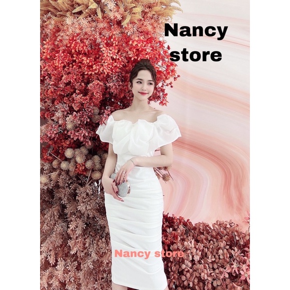 Váy thiết kế trễ vai tay bồng dáng ôm đi tiệc tiểu thư | BigBuy360 - bigbuy360.vn