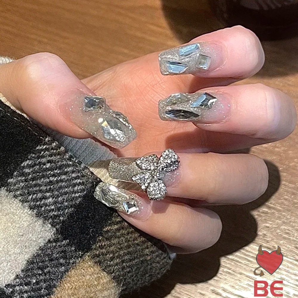 Bộ 24 Móng Tay Giả Đính Nơ Lá Vàng Trang Trí Toàn Diện Cho Nữ