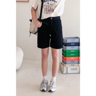 Quần short jean ngố lửng ống rộng màu đen form basic MSHA10