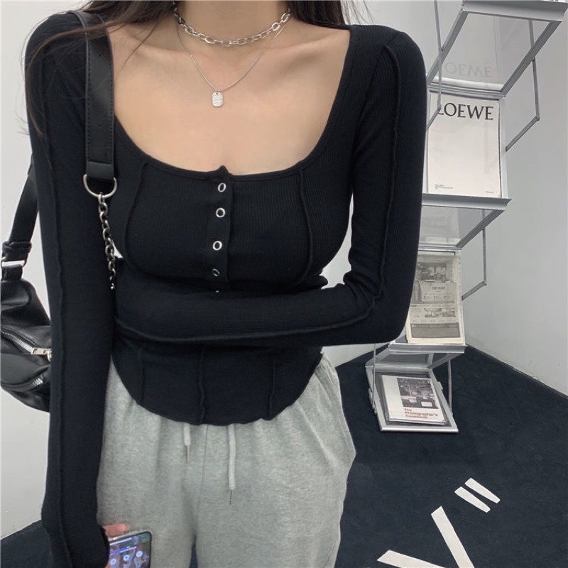 [Mã 11FASHIONSALE1 giảm 10K đơn 50K] Áo thun cổ V dáng dài đẹp chất thun gân | BigBuy360 - bigbuy360.vn