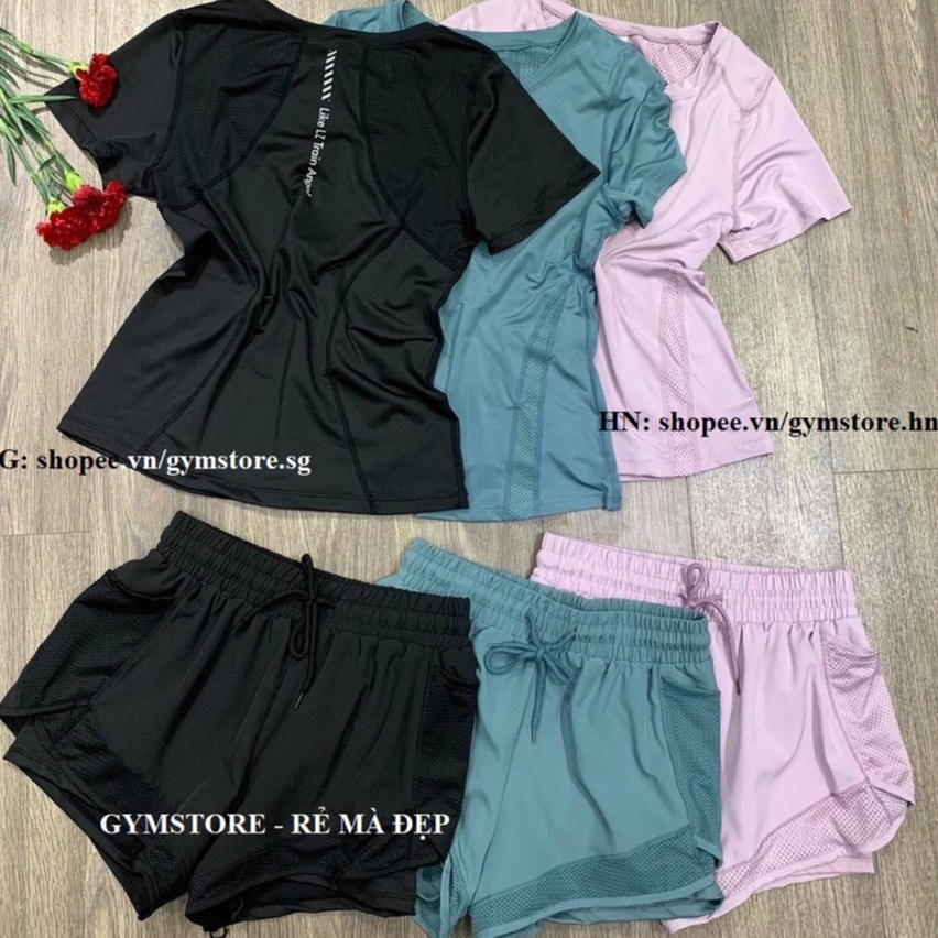 Set Bộ Tập Gym Yoga Quần Short Đùi 2 Lớp Áo Thun Tay Ngắn Thun Co Dãn Mềm Thoáng Mát 𝙎𝙤𝙡𝙤 𝙎𝙥𝙤𝙧𝙩𝙨𝙬𝙚𝙖𝙧 706
