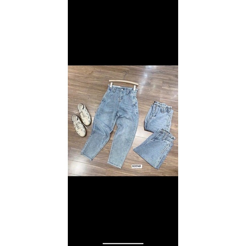Quần jean bò dáng baggy lưng cao cạp chun bèo