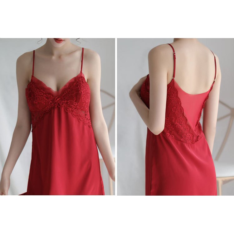 Mặc gì đẹp: [Freeship] Váy ngủ lụa cao cấp phối ren có đệm ngực - Mẫu mới DN16
