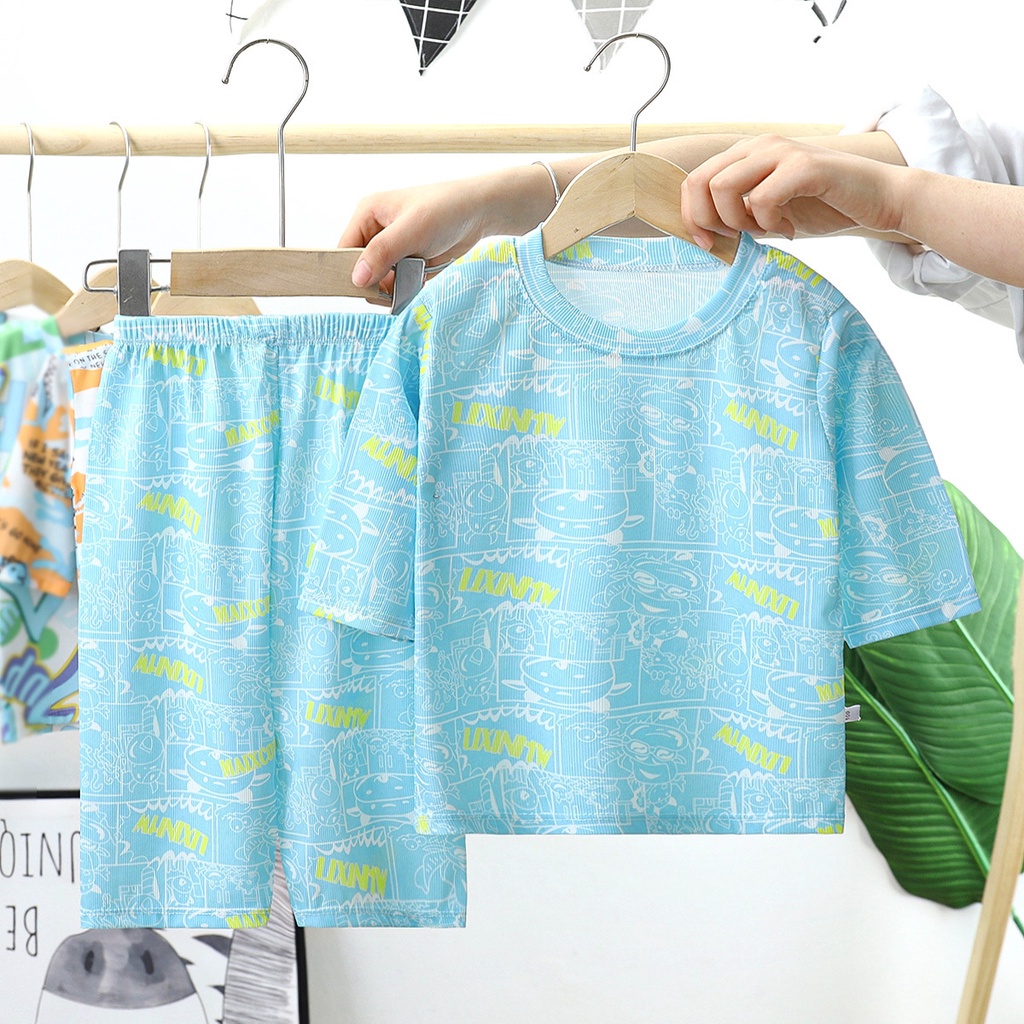 Bộ đồ ngủ 2 món gồm áo thun tay ngắn và quần dài in họa tiết hoạt hình tùy chọn dành cho bé 1-8 tuổi