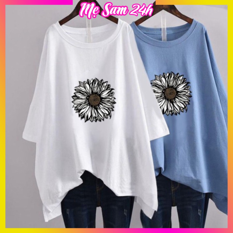 Áo phông unisex, áo thun form rộng tay lỡ Mẹ Sam 24h, họa tiết in hình Hoa Hướng Dương