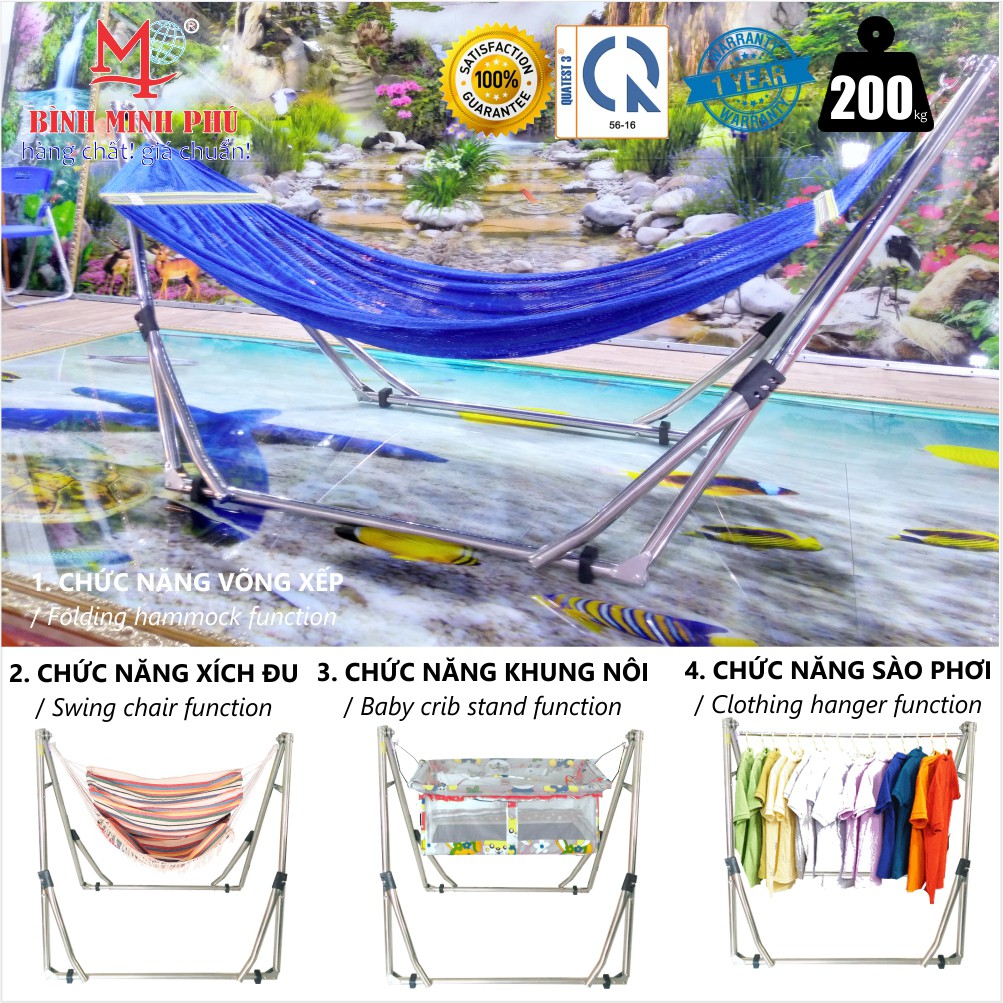 BỘ VÕNG ĐA NĂNG INOX 201 MINH PHÚ ỐNG TRÒN PHI 32 [4801C41] - Multifunction Folding Stainless Steel Stand