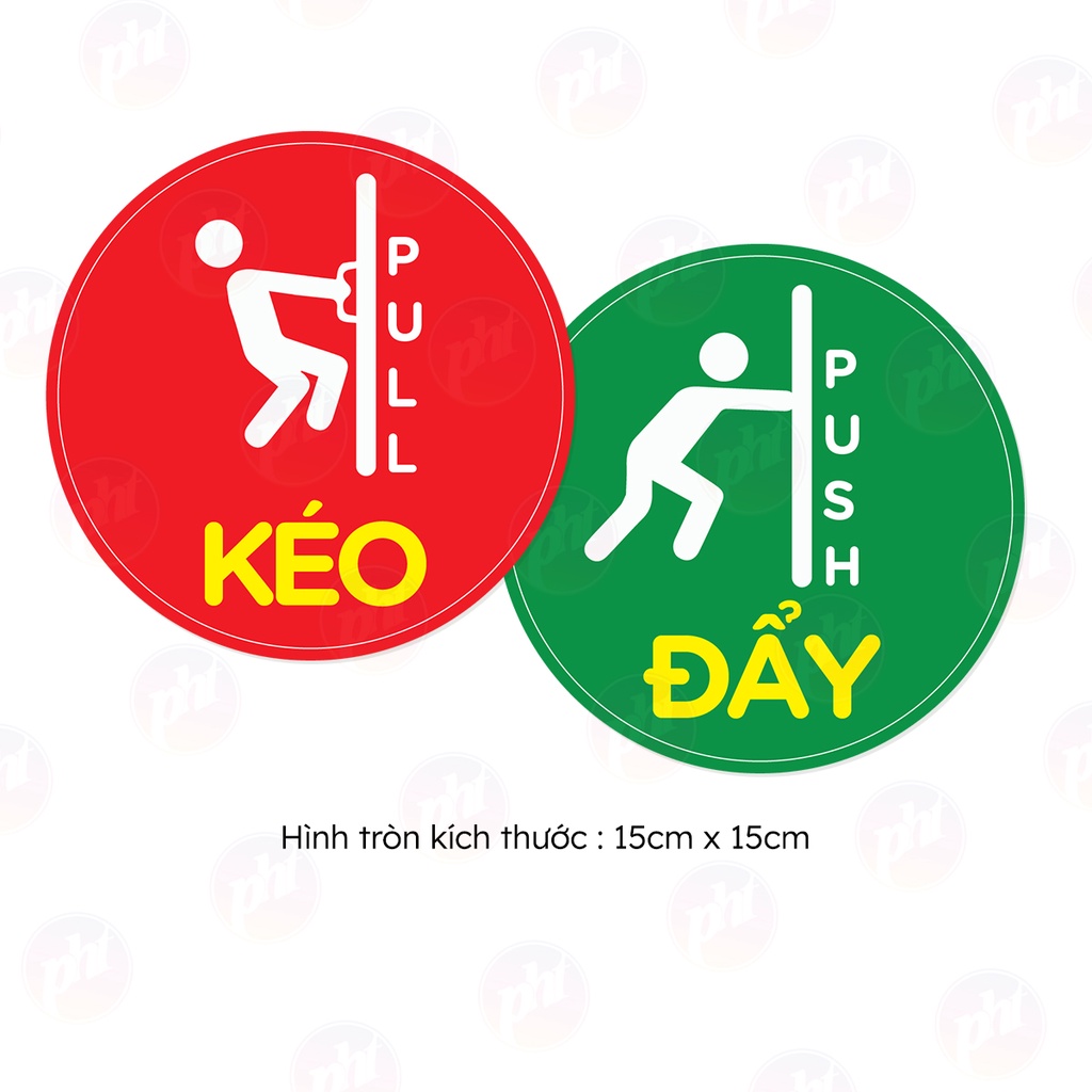 Set combo 2 biển báo "ĐẨY - KÉO Cửa Ra Vào PULL - PUSH, CỬA KÍNH TỰ ĐỘNG / CỬA LÙA decal chống nuớc cáng màng kim tuyến.