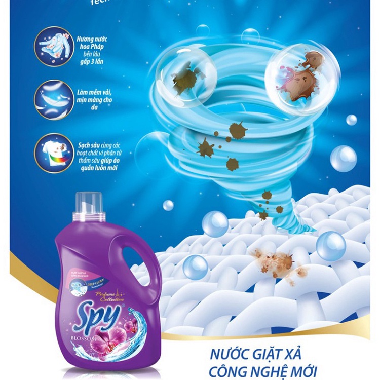 Nước giặt, Nước giặt xả SPY 2 mùi hương Tìm, vàng 3500ml, lưu giữ hương thơm trong 5 ngày, diệt 99% vi khuẩn SP000069