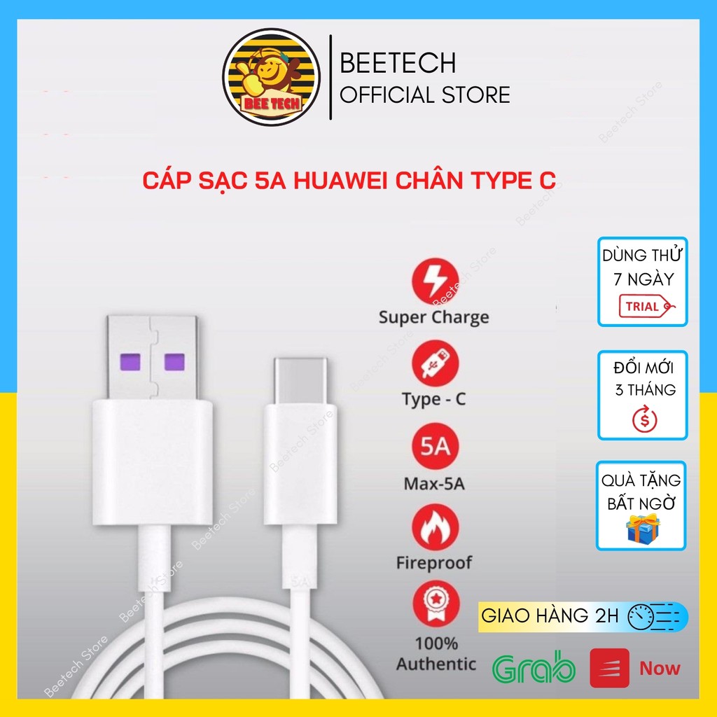 Cáp sạc nhanh 5A , Dây sạc chính hãng chân Type C cho mọi loại điện thoại - Beetech