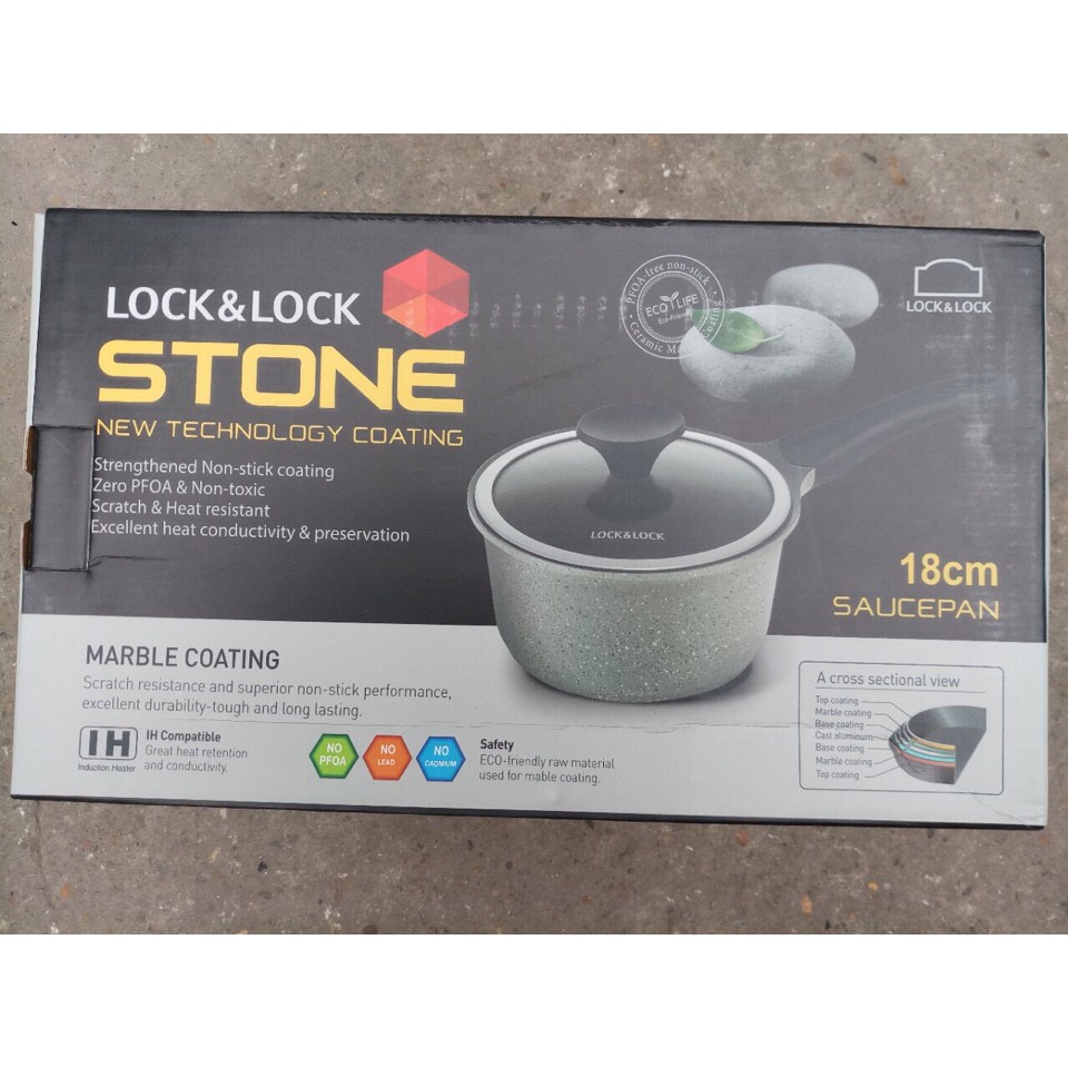 Quánh đá 18cm Lock&amp;lock Stone đáy 5 lớp nắp kính