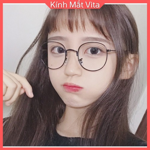 Gọng Kính Cận Nữ Shopvita Kính Cận Đẹp Không Độ Kính Gọng Tròn Ngố Chất Liệu Kim Loại Cao Cấp- VT1