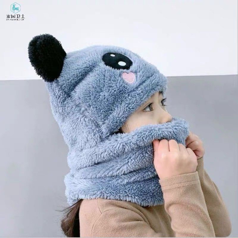 Mũ Len Tai Gấu Liền Khăn Cho Bé 1-8 Tuổi M27
