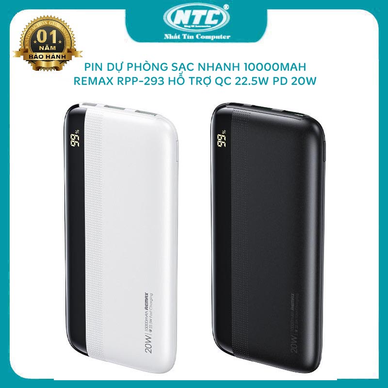 Pin dự phòng sạc nhanh Remax RPP-293 Kiren Series 10000mAh an toàn đi máy bay - hỗ trợ QC 22.5W và PD 20W (2 màu)