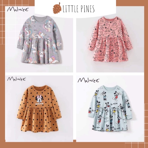 XẢ SỐC 4 mẫu váy dài tay bé gái hãng Malwee Săn Sale 70%, váy dài tay gái 1-3 tuổi