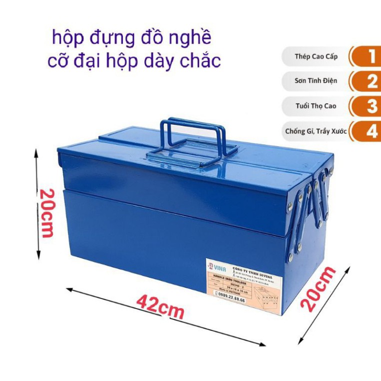 Thùng đựng đồ nghề sửa chữa to kích cỡ 42x20x20cm được làm bằng sắt chắc chắn, chống va đập, móp méo, độ bền cao