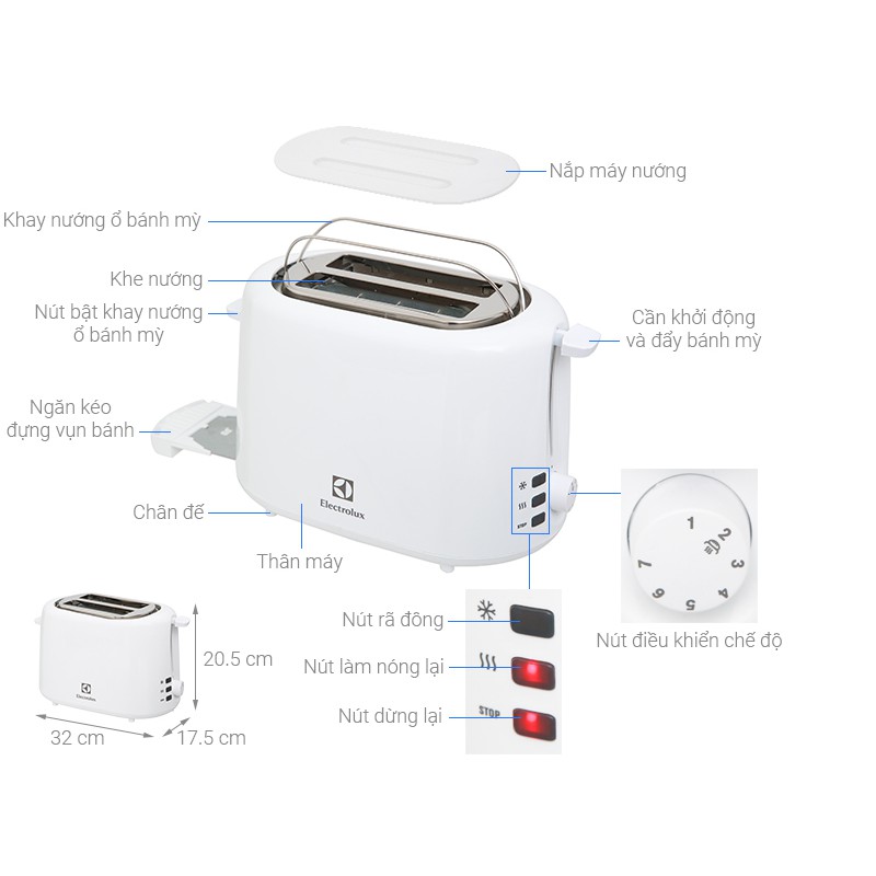 Máy nướng bánh mì Electrolux ETS1303W 930W (Màu trắng)
