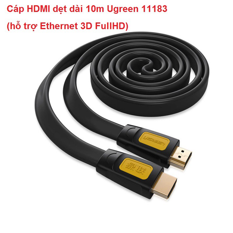 Cáp HDMI dẹt dài 10m Ugreen 11183 (hỗ trợ Ethernet 3D FullHD)