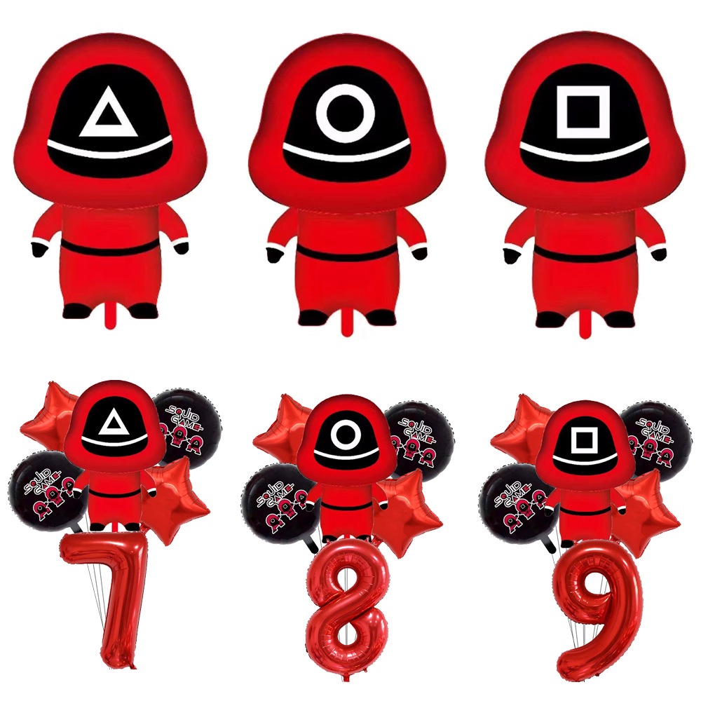 Bộ bóng bay chủ đề Squid Game chuyên dụng để trang trí tiệc sinh nhật