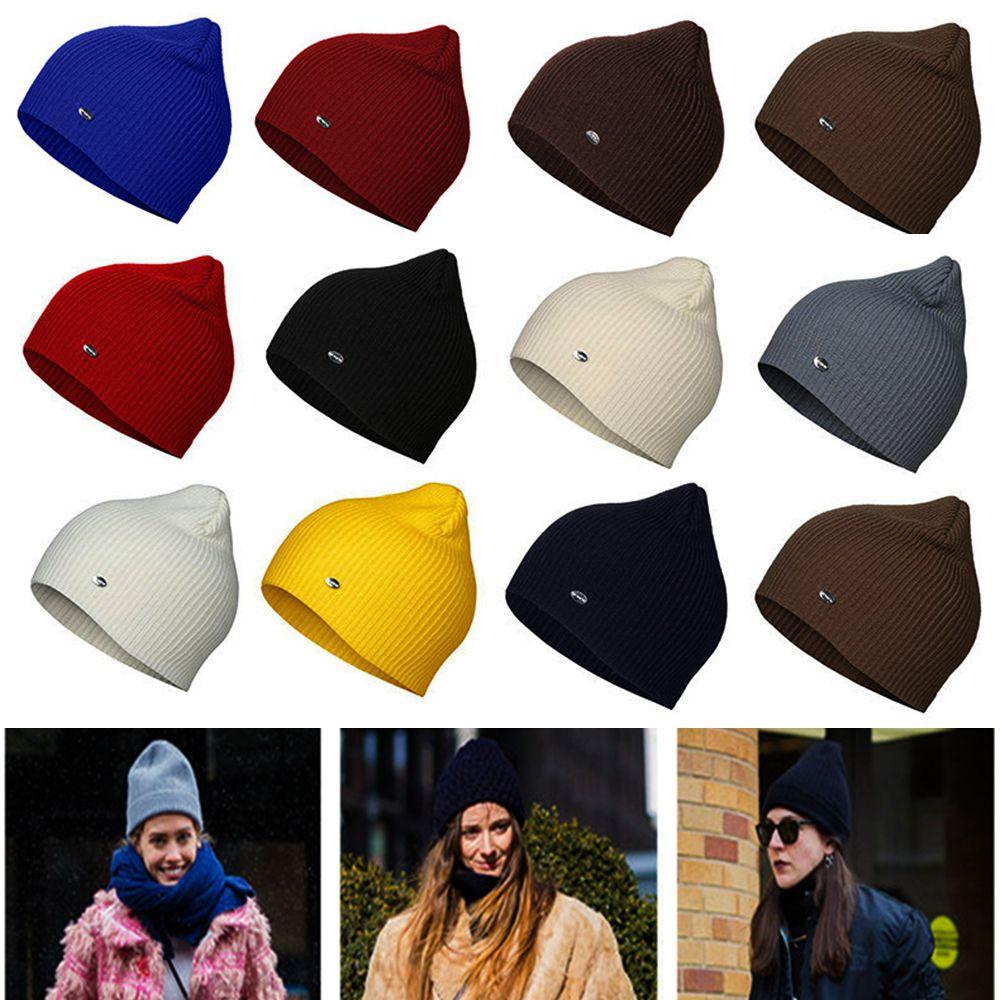 Lay Mũ Beanie Dệt Kim Màu Trơn Dễ Thương Cho Nam Và Nữ