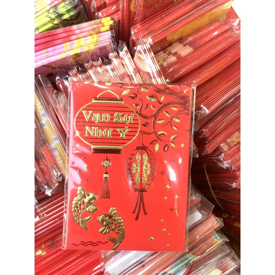 Set 6 bao lixi nhung xinh xắn, lấp lánh, bao lì xì đỏ, lixi tết in chữ nổi 3D truyền thống, sang trọng EMA