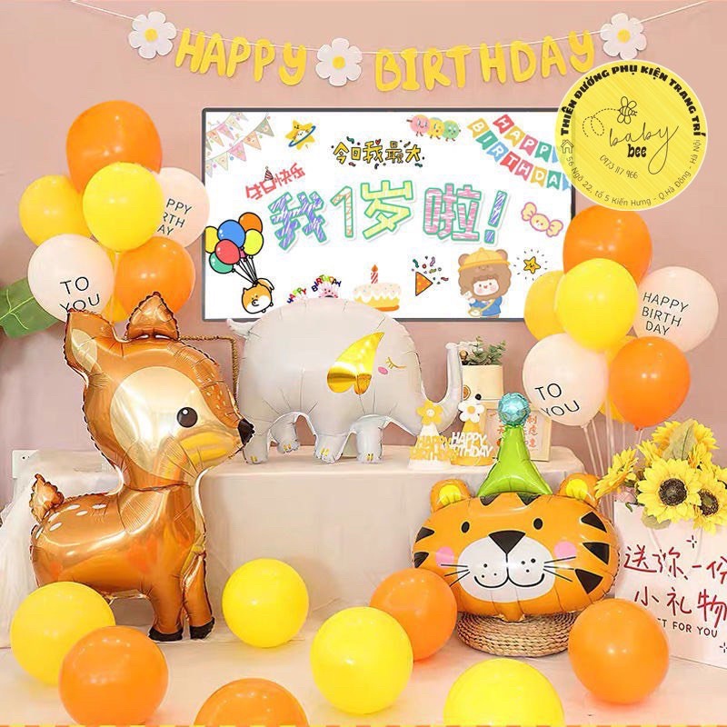 Bóng thú rừng voi, hươu, nai, chó trang trí sinh nhật Baby bee