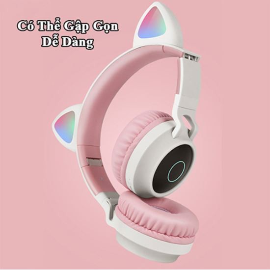 Tai Nghe Headphone Bluetooth Tai Mèo Đáng Yêu Có Đèn Phát Sáng