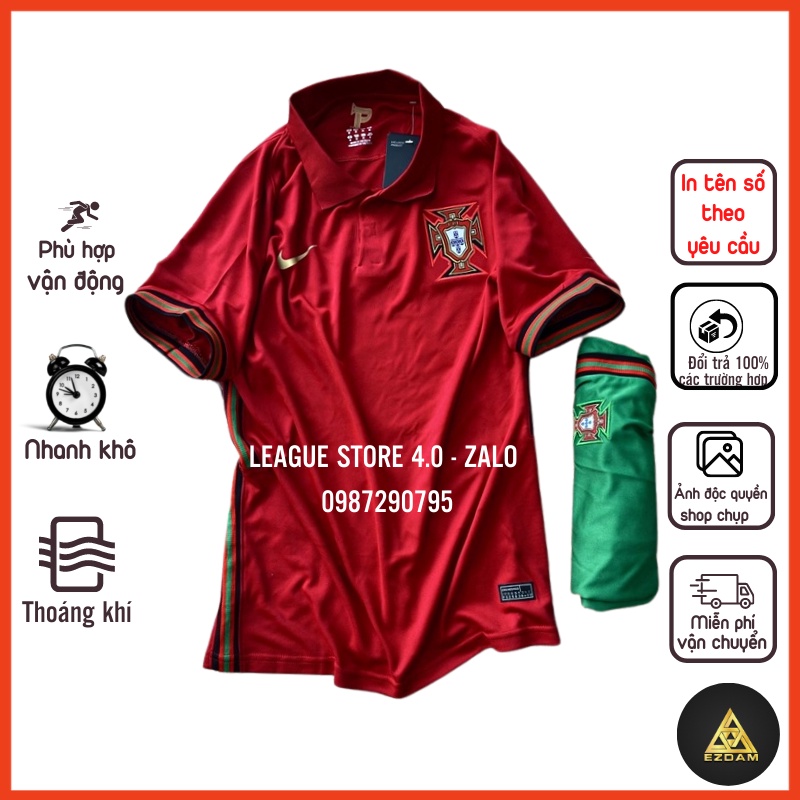 Bô áo đá bóng đẹp đội tuyển Bồ Đào Nha màu Đỏ EZDAMSPORT ,bộ áo đá banh cao cấp dệt xịn thấm hút mồ hôi