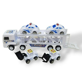 Đồ chơi xe tải police đầu kéo 2 tầng chở 4 xe con