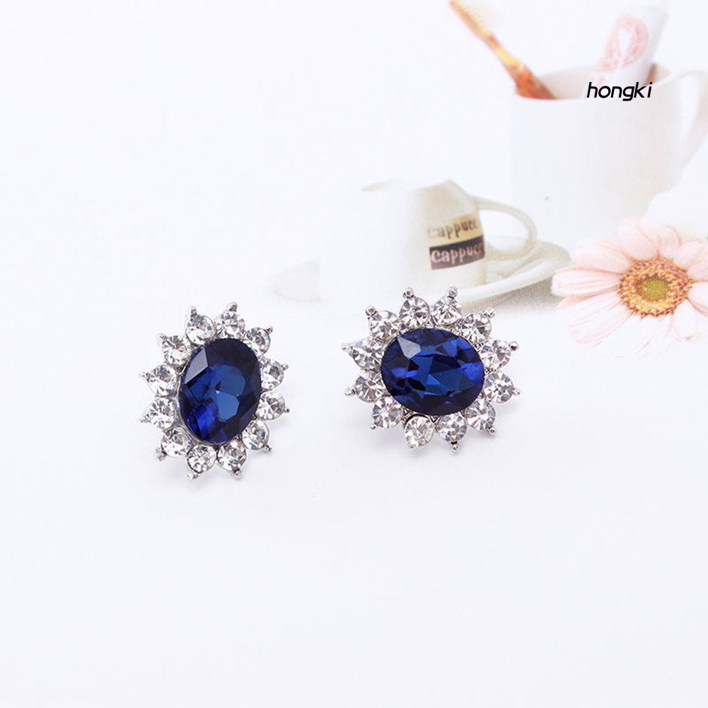 Bộ vòng cổ + bông tai đính đá sapphire nhân tạo thời trang cho nữ
