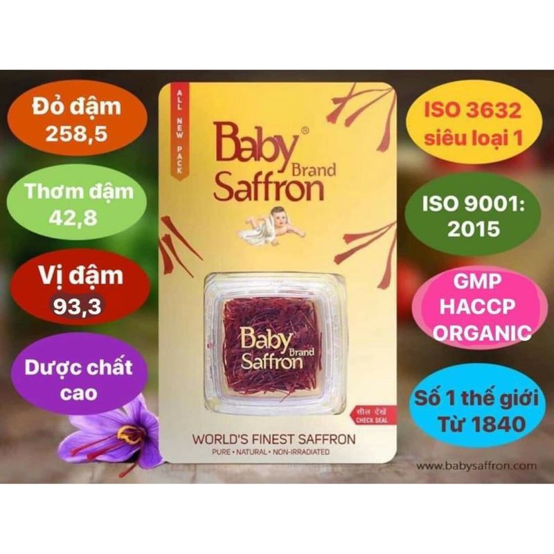 Saffron nhụy hoa nghệ tây BABY SAFFRON, saffron tốt nhất Ấn Độ, hộp 1gram, nhập khẩu chính ngạch | BigBuy360 - bigbuy360.vn