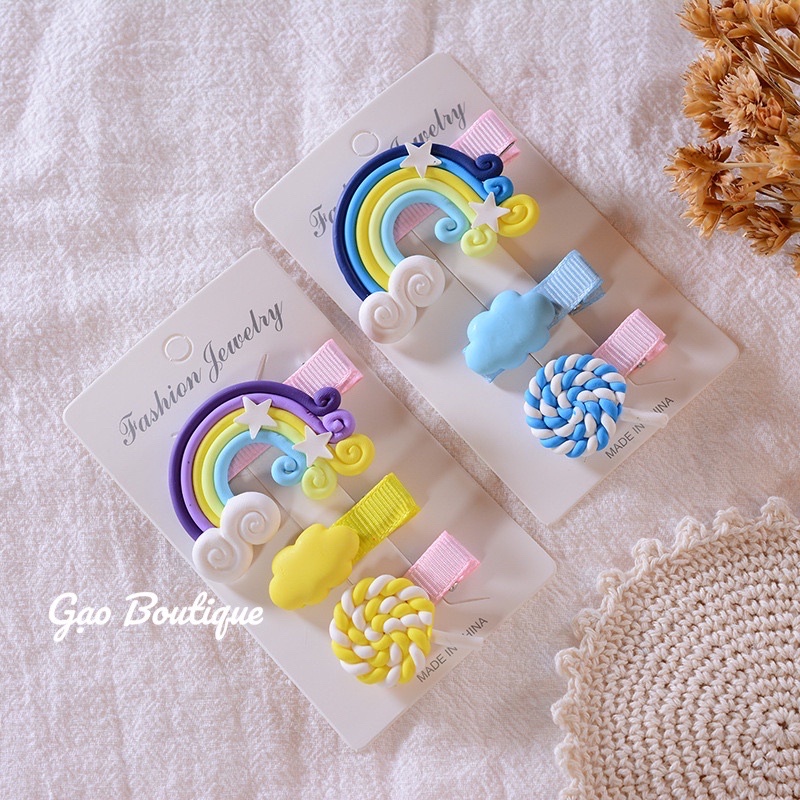 Set 3 kẹp tóc cầu vồng dễ thương cho bé