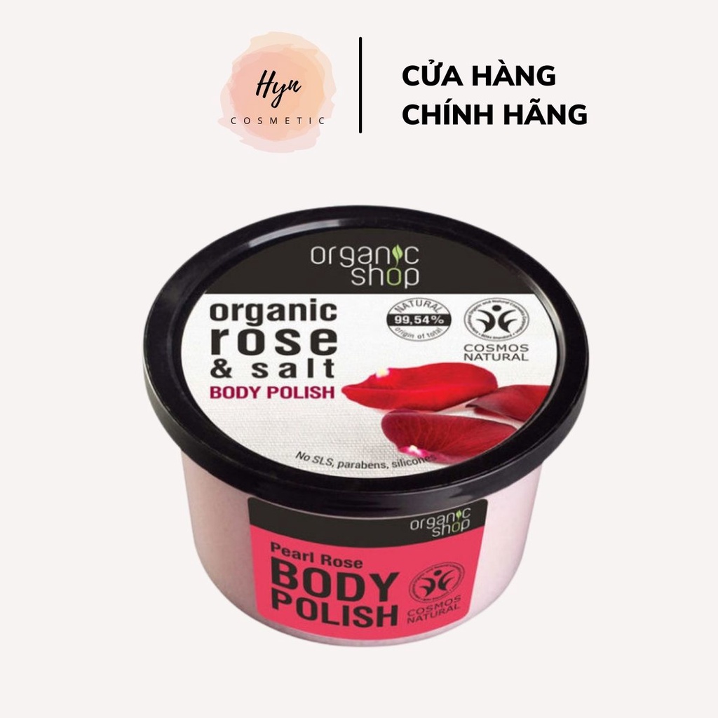 Tẩy Da Chết Organic Shop Body Toàn Thân Tẩy Tế báo chết Scrub 250ml Hoa Hồng