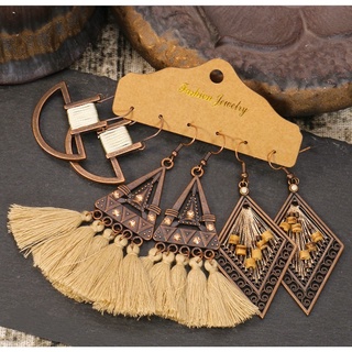 Set 3 đôi khuyên tai nhiều kiểu, phong cách boho