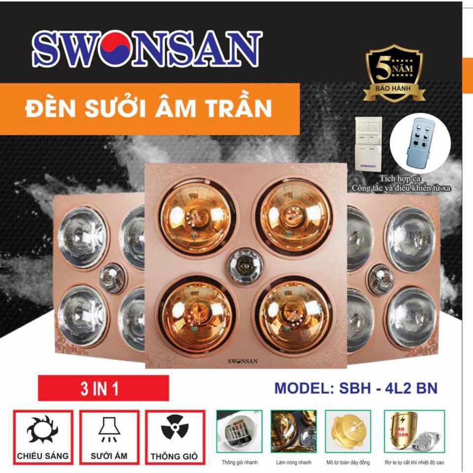 Đèn sưởi nhà tắm 4 bóng âm trần Swonsan SBH-4L