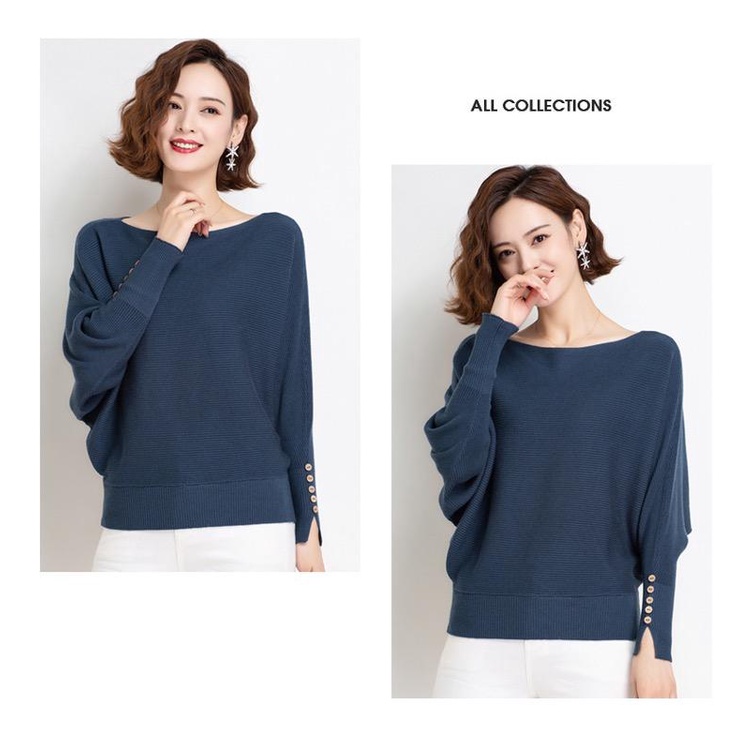 Áo len nữ Quảng Châu cánh dơi tay khuy bo gấu thanh lịch freesize MS842