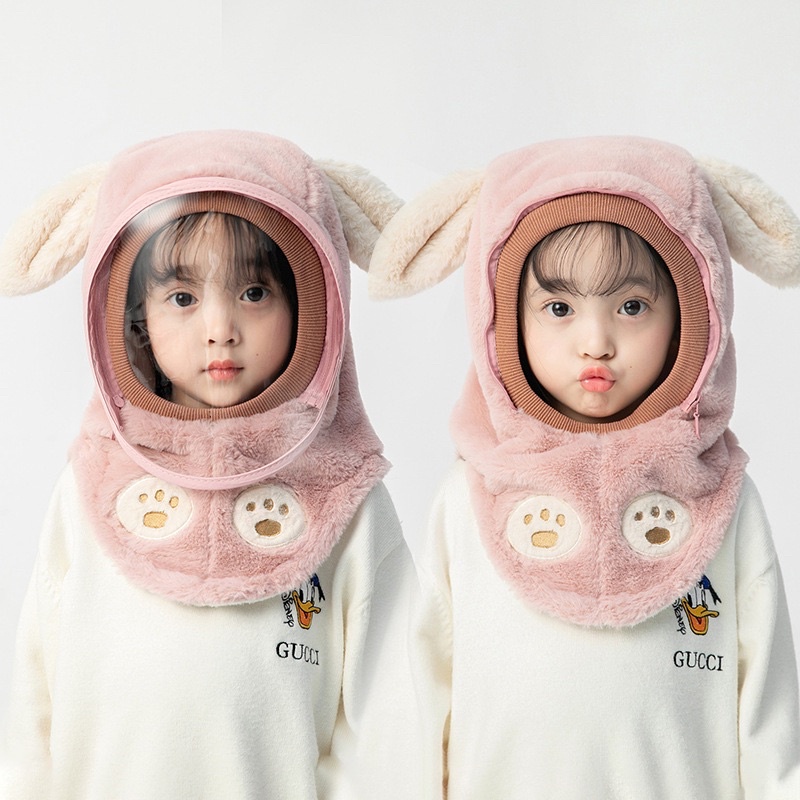 Mũ lông kèm tấm chắn chống giọt bắn cho bé trai bé gái ấm áp mùa đông