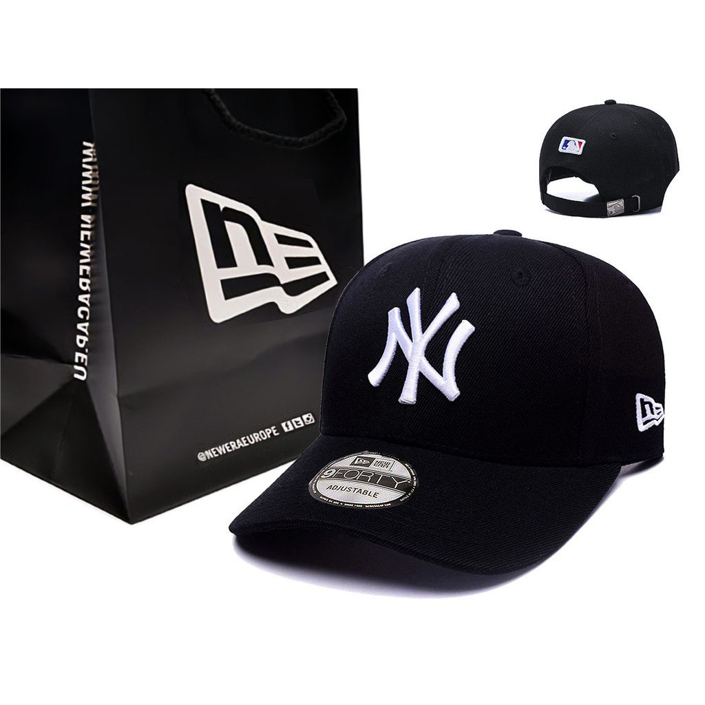 MLB Mũ Lưỡi Trai Thêu Chữ Ny New York Yankees Đen Trắng Xanh L3IM