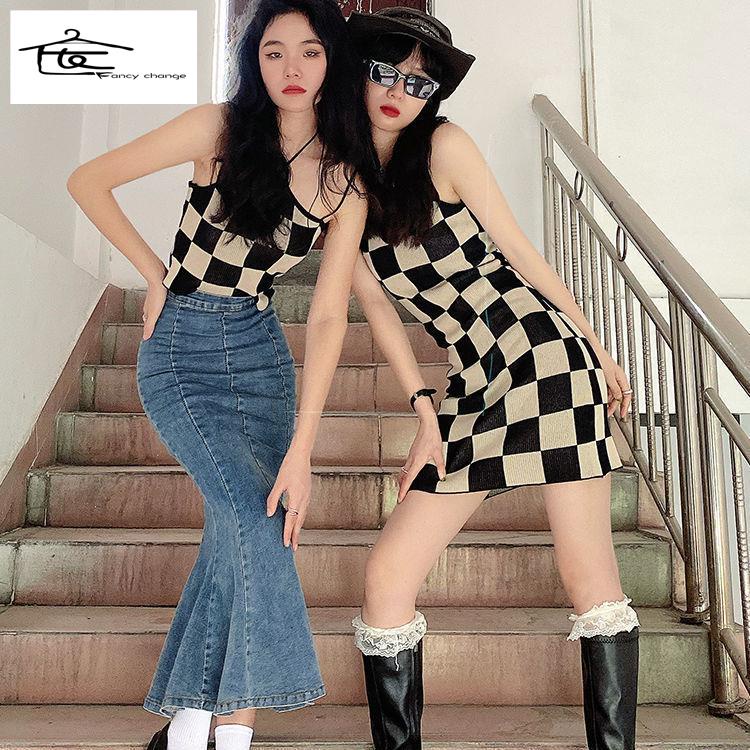 Chân Váy Denim Đuôi Cá Lưng Cao Dáng Chữ a Xẻ Tà Phong Cách Retro 150 Mẫu Mới Cho Nữ xs