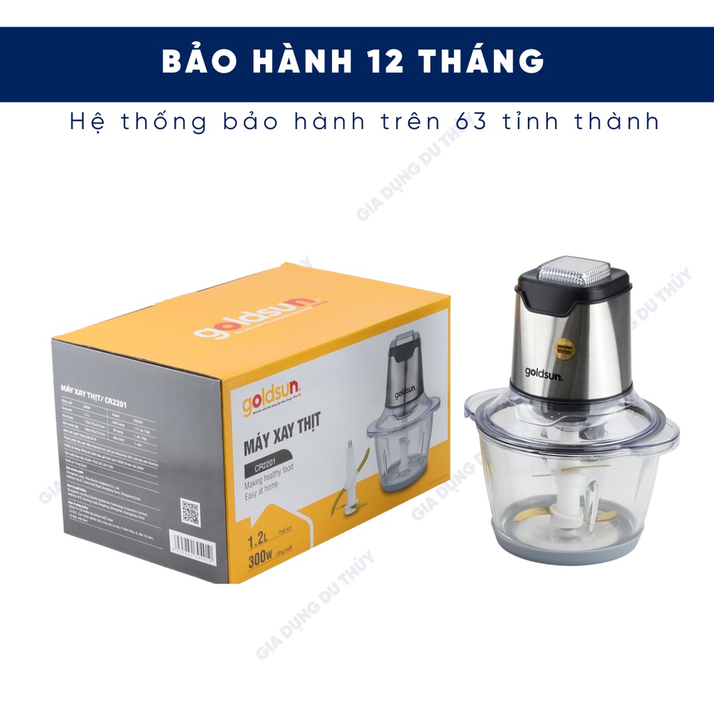 Máy xay thịt đa năng Goldsun lưỡi dao 2 tầng kép inox 304 phủ titanium siêu bền, siêu bén 1L2 300W bảo hành 12 tháng