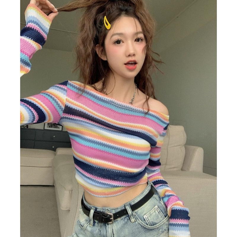 Áo Thun Dệt Kim Dáng Ngắn Thời Trang Mùa Thu Dễ Phối Đồ Cho Nữ