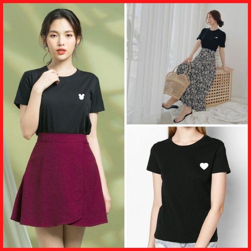 Áo Thun Nữ Màu Đen In Logo [ Ảnh Thật ]