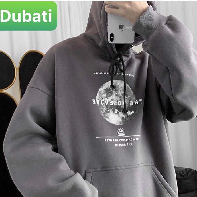 ÁO KHOÁC HOODIE PHOM FROM RỘNG NAM NỮ, ÁO NỈ HÌNH MẶT TRĂNG VẢI DÀY MỊN PHONG CÁCH HÀN QUỐC- DUBATI FASHION