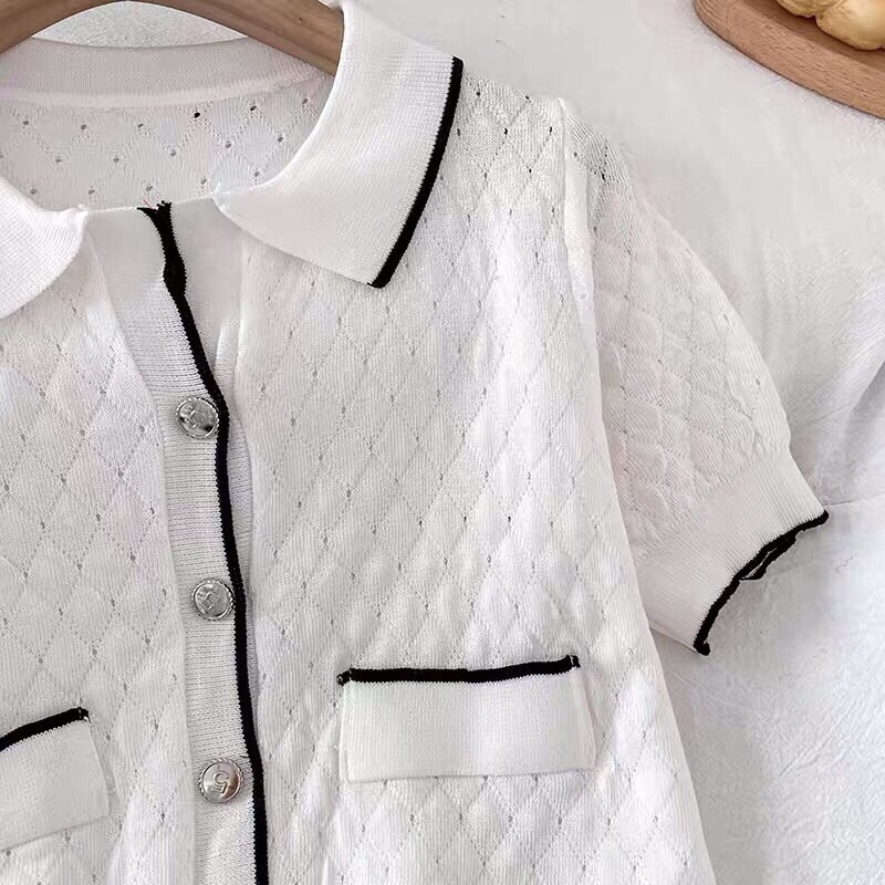 áo len dệt kim vân trám kiểu cổ bẻ điệu đà (7958#)