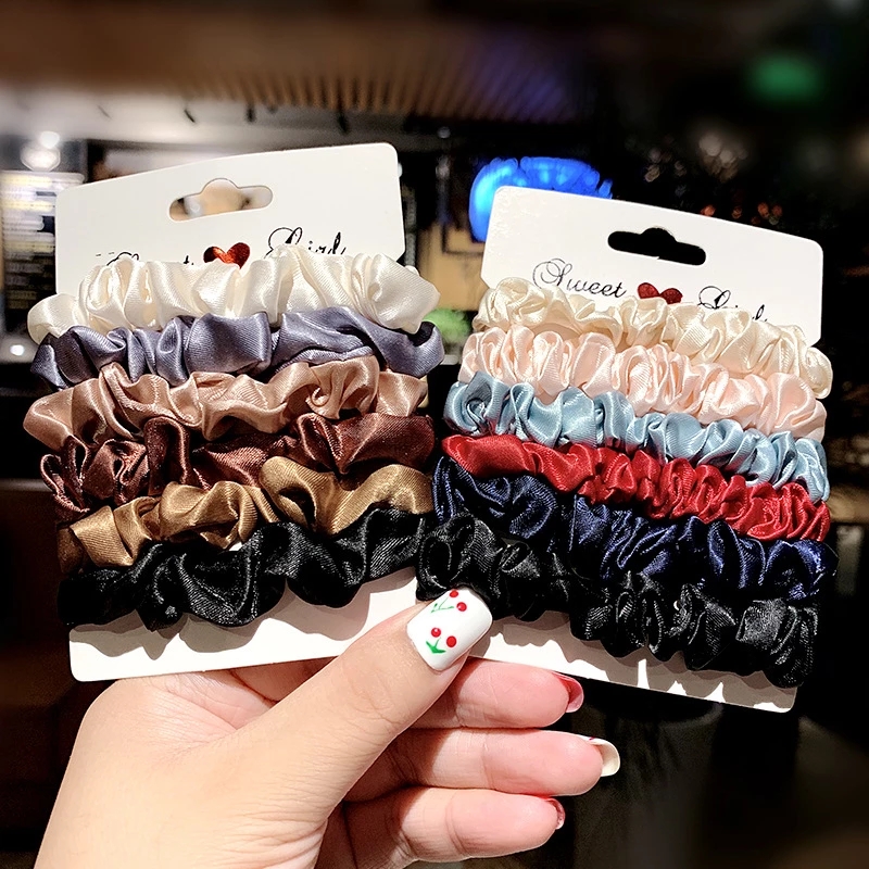 6pcs/Set Fashion Chiffon Silk Scrunchies / Grils Elastic  Large Intestine Hair Rope set Basic Hair Accessorie set