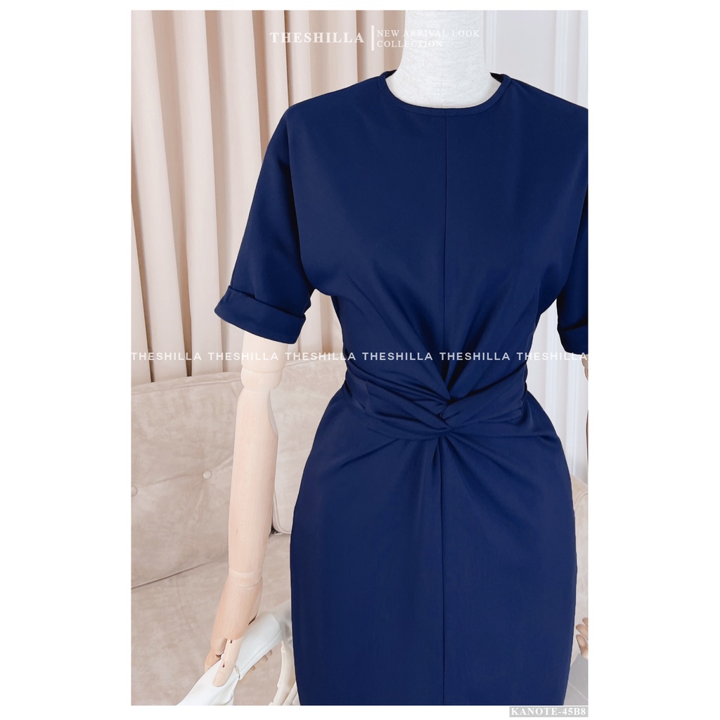 Váy thiết kế cao cấp màu xanh tay lở xẻ tà thắt nơ eo sang trọng [ Có video + Ảnh thật ] The Shilla - Kanote-45B5