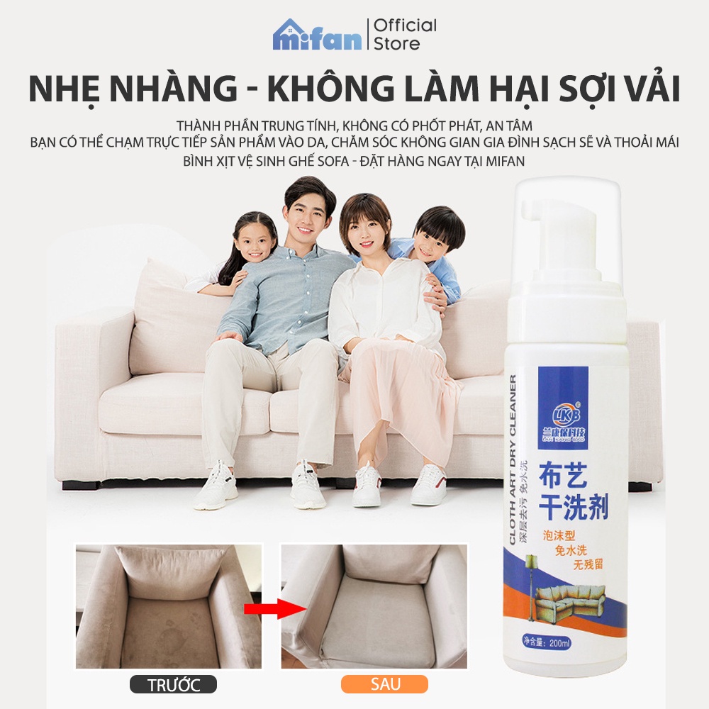 Bình Xịt Vệ Sinh Sofa LKB 200ml - Tẩy Sạch Vết Bẩn Sofa Vải, Dạ, Nhung, Rèm Cửa, Thảm, Ghế Ô Tô, Xe Hơi - MIFAN