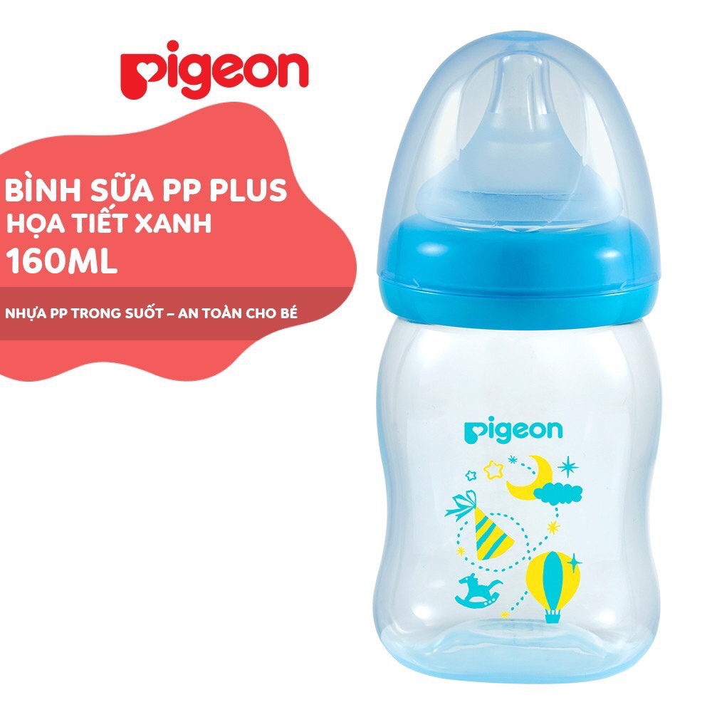 [MẪU MỚI CHÍNH HÃNG] Bình sữa cổ rộng PP Plus họa tiết xanh/hồng 160ml/240ml