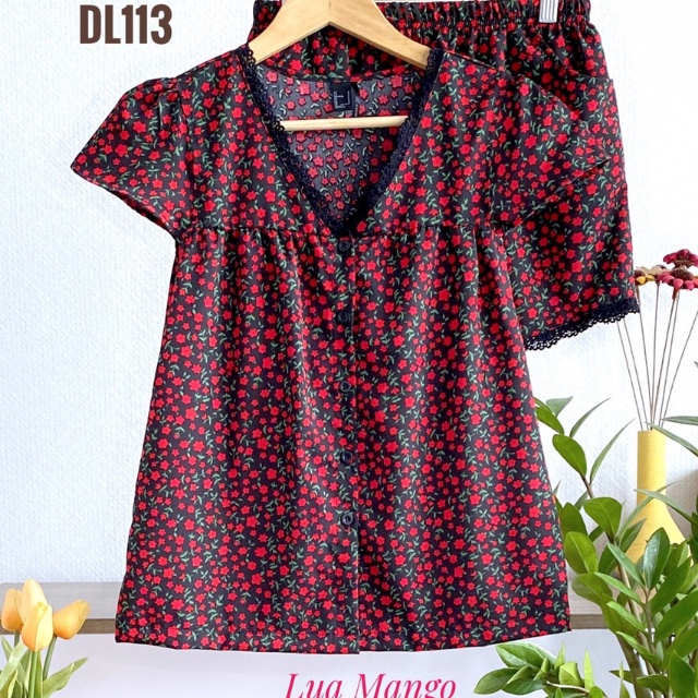 Đồ Bộ Nữ Mặc Nhà LUCKY Ngắn Cổ Tim Xinh Xắn Vải Mềm Mát