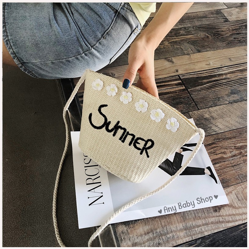Túi cói size đại đi chơi ,dạo phố ,đi biển hoa cúc SUMMER 2 màu cực xinh (hàng có sẵn) ❣❣